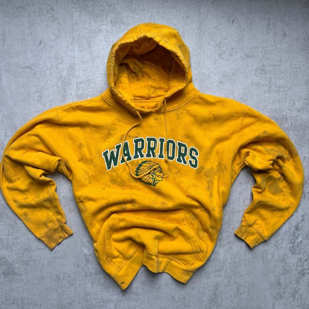 Vintage Warriors Hoodie Yellow Green Bleach Distressed